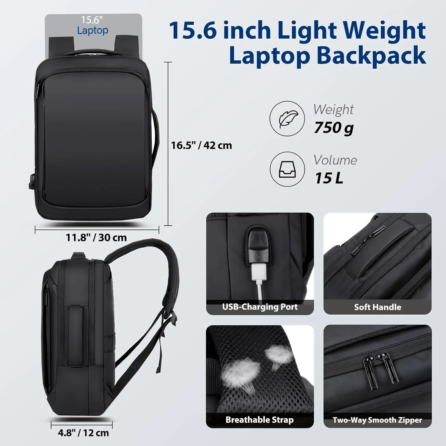 VGOAL Travel Laptop Backpack, Laptop Bookbag College Backpack Durable Water Proof with USB Charging Port for Men Women (KT1901W)