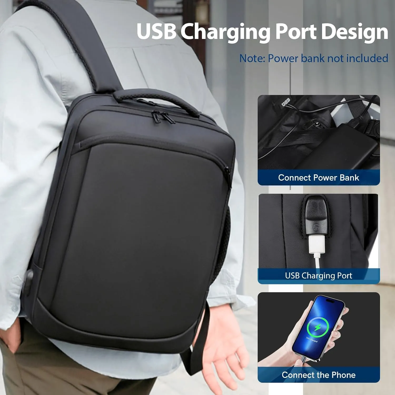 VGOAL Travel Laptop Backpack, Laptop Bookbag College Backpack Durable Water Proof with USB Charging Port for Men Women (KT1901W)