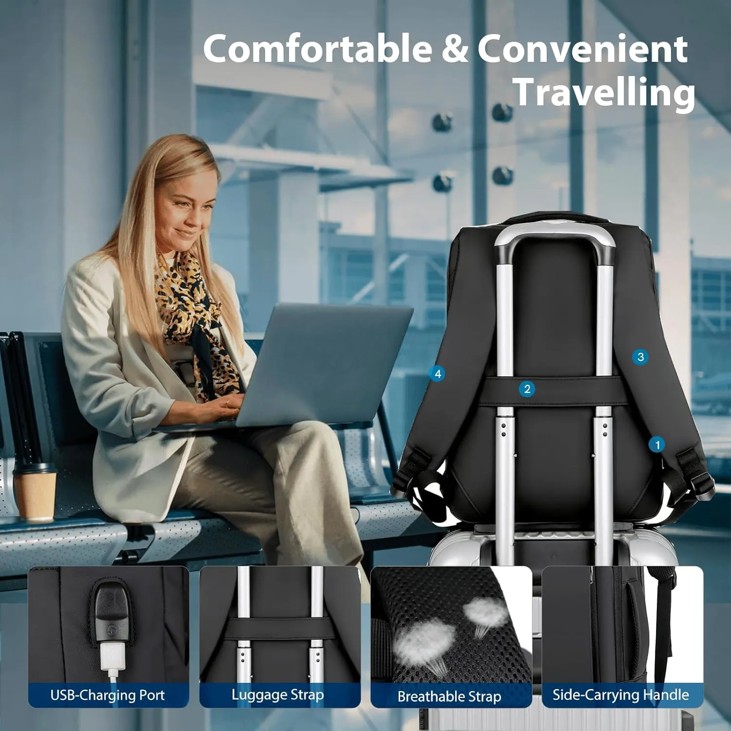 VGOAL Travel Laptop Backpack, Laptop Bookbag College Backpack Durable Water Proof with USB Charging Port for Men Women (KT1901W)