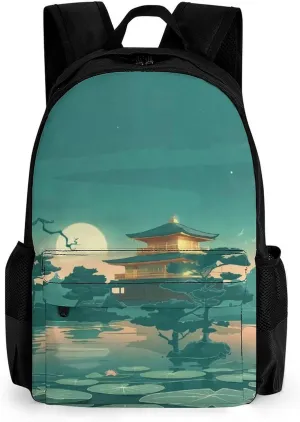 Vintage Anime Palace Moon Pond Cute Laptop Backpack Travel Work Bag Business Weekender Bag with Pockets