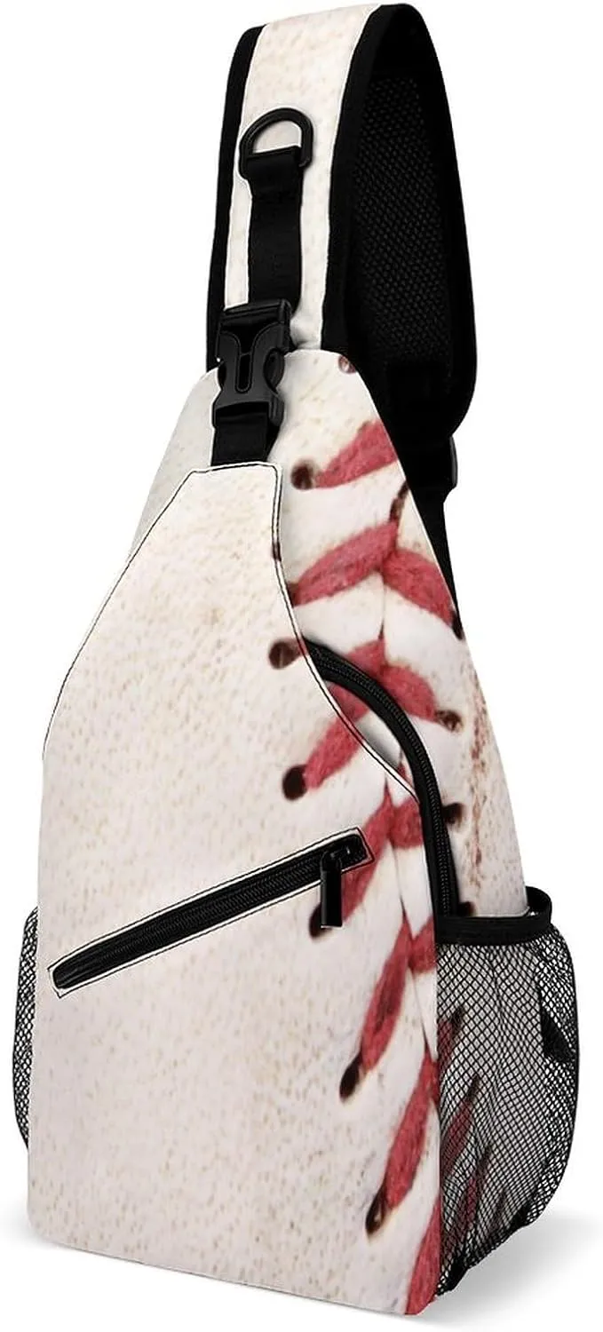 Vintage Baseball Closeup Sling Bag Crossbody for Women Men Lightweight Adjustable Extender Strap Softball Stitched Shoulder Backpack with Water Bottle Holder Casual Daypack for Hiking Travel
