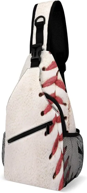 Vintage Baseball Closeup Sling Bag Crossbody for Women Men Lightweight Adjustable Extender Strap Softball Stitched Shoulder Backpack with Water Bottle Holder Casual Daypack for Hiking Travel