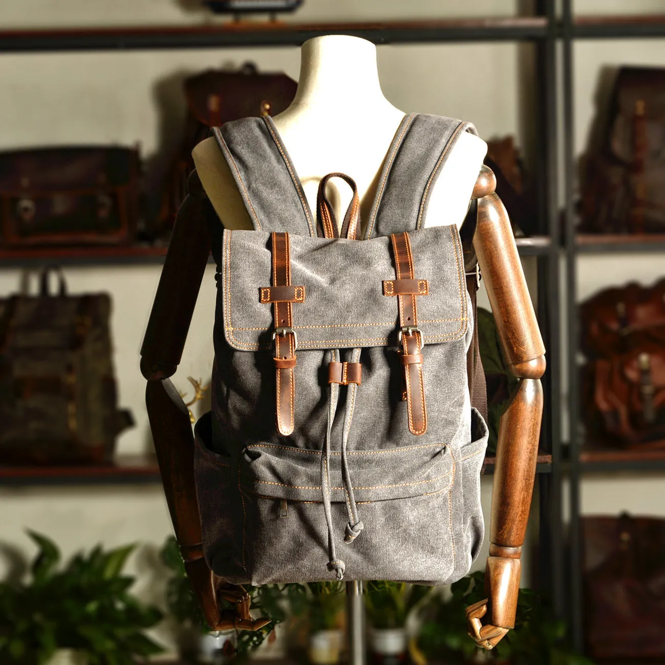 Vintage Canvas Backpack with Leather Accents - Durable & Stylish