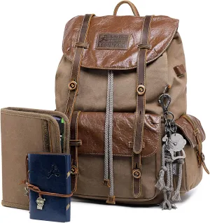 Vintage Canvas Leather Backpack for Men Women, Waterproof Rucksack Knapsack Hiking Travel Outdoor,Retro Leather 17" Laptop Casual Backpack, Brown