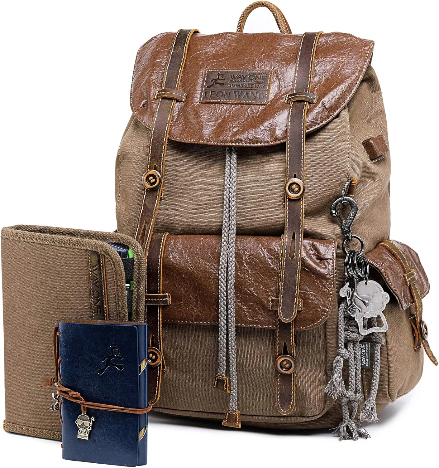 Vintage Canvas Leather Backpack for Men Women, Waterproof Rucksack Knapsack Hiking Travel Outdoor,Retro Leather 17" Laptop Casual Backpack, Brown