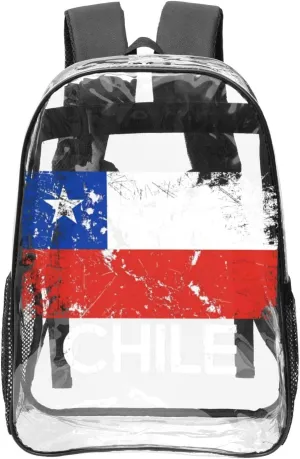 Vintage Chile Chilean Flag 16 Inch Clear PVC Backpacks Transparent Backpack Multipurpose Double Shoulder Bag for Men Women Gifts