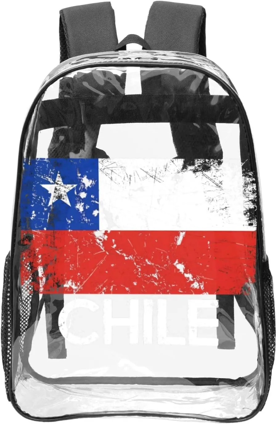 Vintage Chile Chilean Flag 16 Inch Clear PVC Backpacks Transparent Backpack Multipurpose Double Shoulder Bag for Men Women Gifts