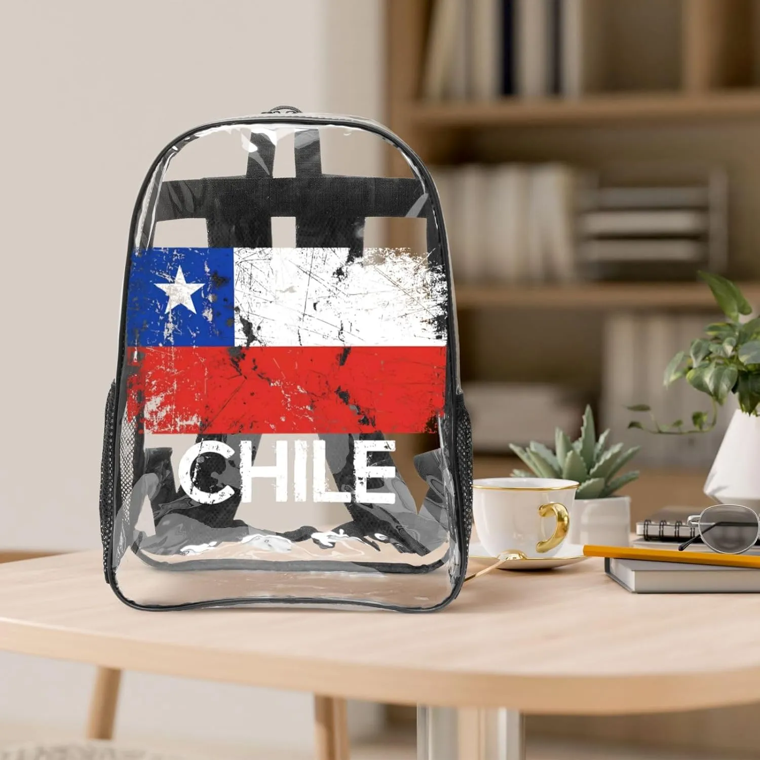 Vintage Chile Chilean Flag 16 Inch Clear PVC Backpacks Transparent Backpack Multipurpose Double Shoulder Bag for Men Women Gifts