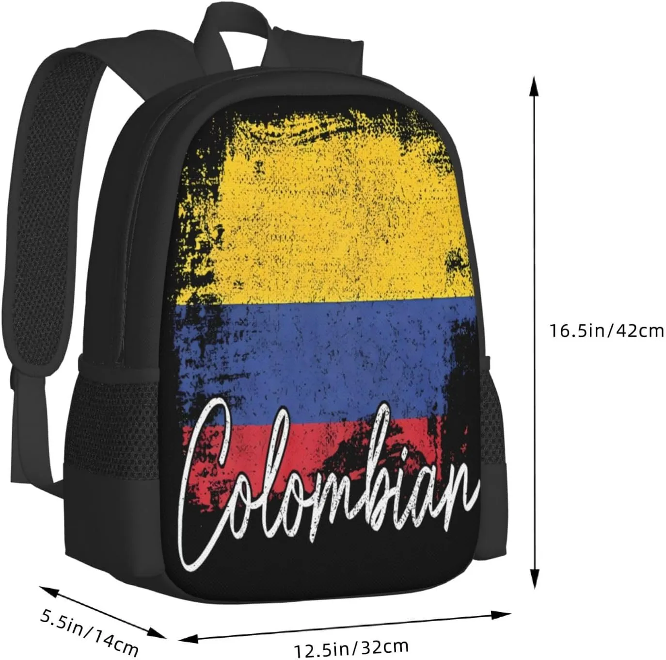 Vintage Colombia Flag Colombian Pride Roots Casual Backpack Large Capacity Backpacks 15 Inch Laptop Back Pack Travel Rucksack Daypack Commuter Bags with Adjustable Strap for Camping