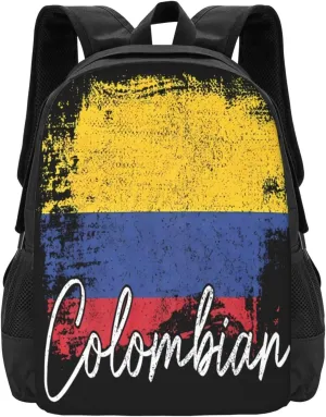 Vintage Colombia Flag Colombian Pride Roots Casual Backpack Large Capacity Backpacks 15 Inch Laptop Back Pack Travel Rucksack Daypack Commuter Bags with Adjustable Strap for Camping