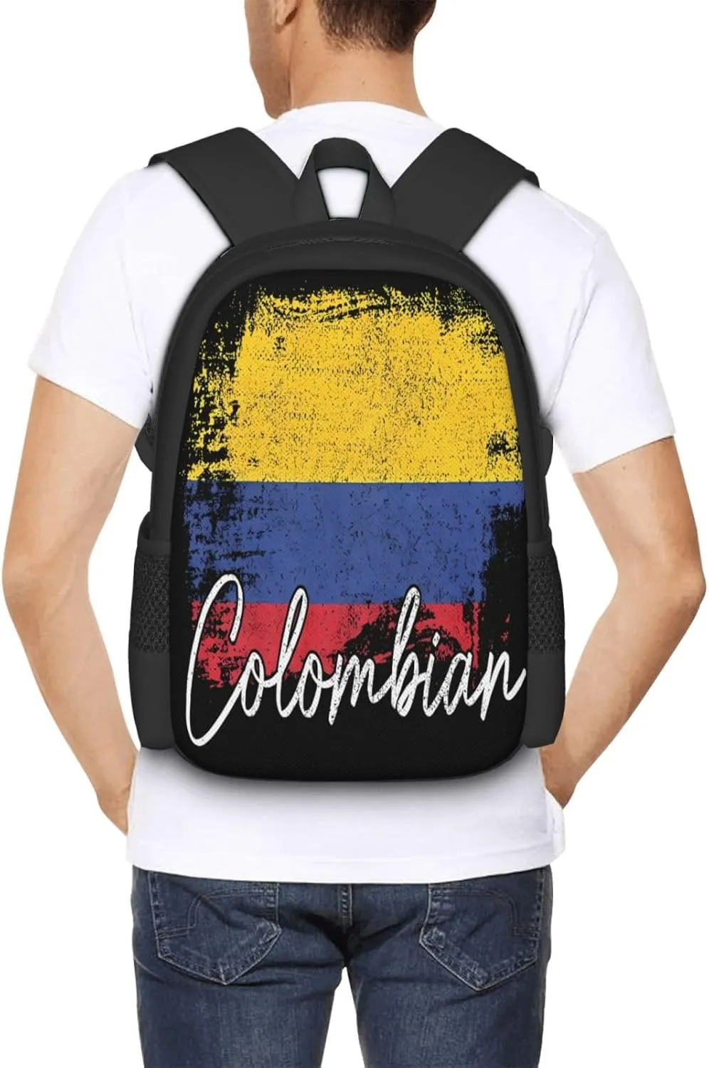 Vintage Colombia Flag Colombian Pride Roots Casual Backpack Large Capacity Backpacks 15 Inch Laptop Back Pack Travel Rucksack Daypack Commuter Bags with Adjustable Strap for Camping