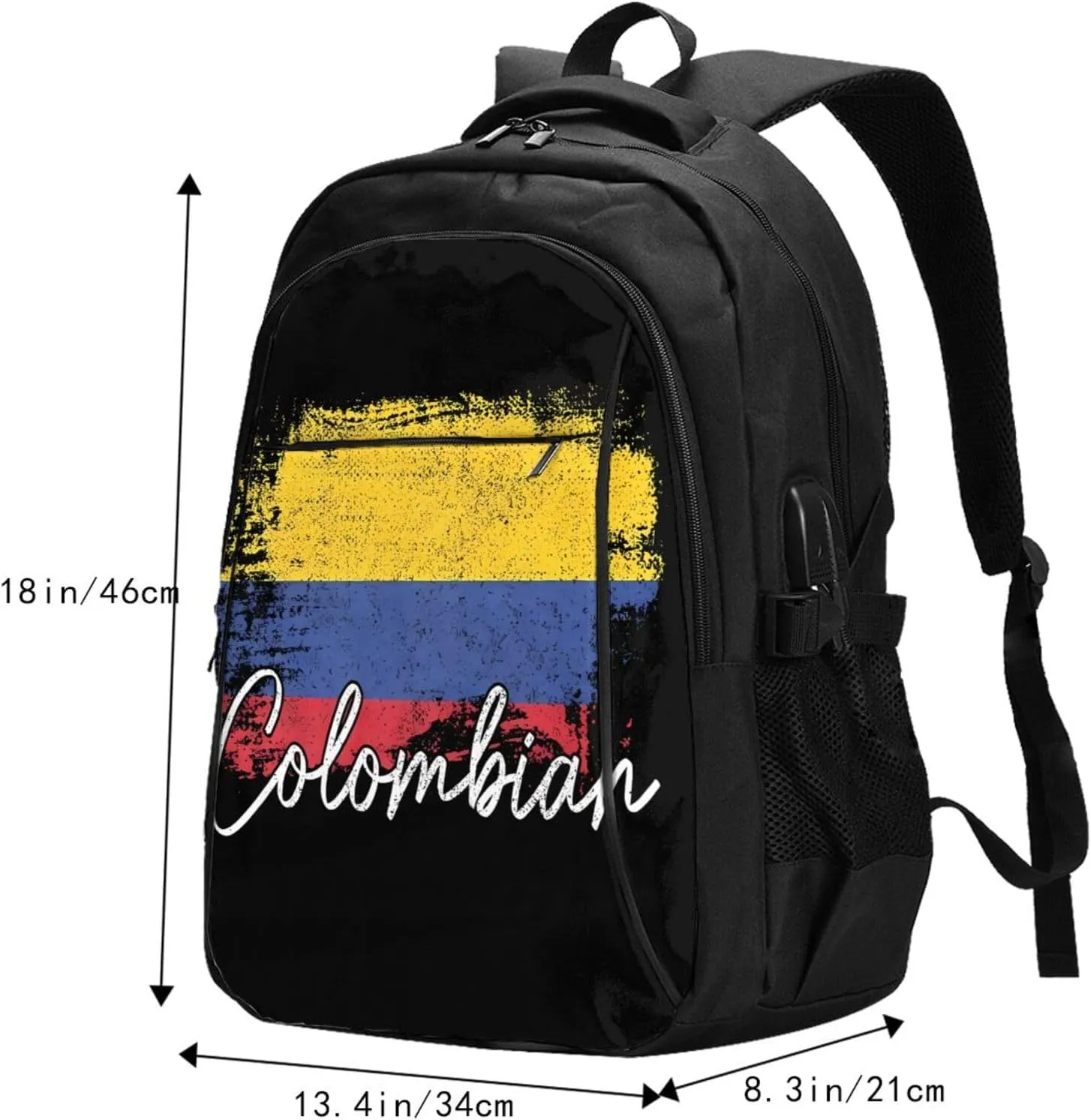 Vintage Colombia Flag Colombian Pride Roots Travel Backpacks Casual Backpack Large Capacity Laptop Rucksack Luggage Daypacks with USB Charging Port Multi-Pockets Bags for Hiking