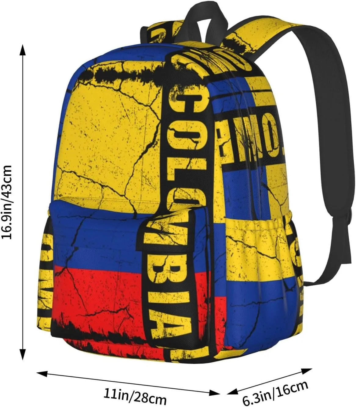 Vintage Colombian Flag Colombia Roots Large Travel Backpack Casual Backpacks Laptop Daypack Working Rucksack Lightweight Back Pack Sports Bag with Adjustable Shoulder Strap