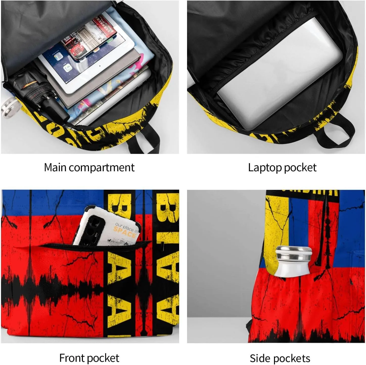 Vintage Colombian Flag Colombia Roots Large Travel Backpack Casual Backpacks Laptop Daypack Working Rucksack Lightweight Back Pack Sports Bag with Adjustable Shoulder Strap