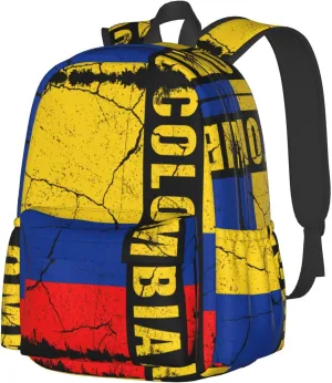 Vintage Colombian Flag Colombia Roots Large Travel Backpack Casual Backpacks Laptop Daypack Working Rucksack Lightweight Back Pack Sports Bag with Adjustable Shoulder Strap
