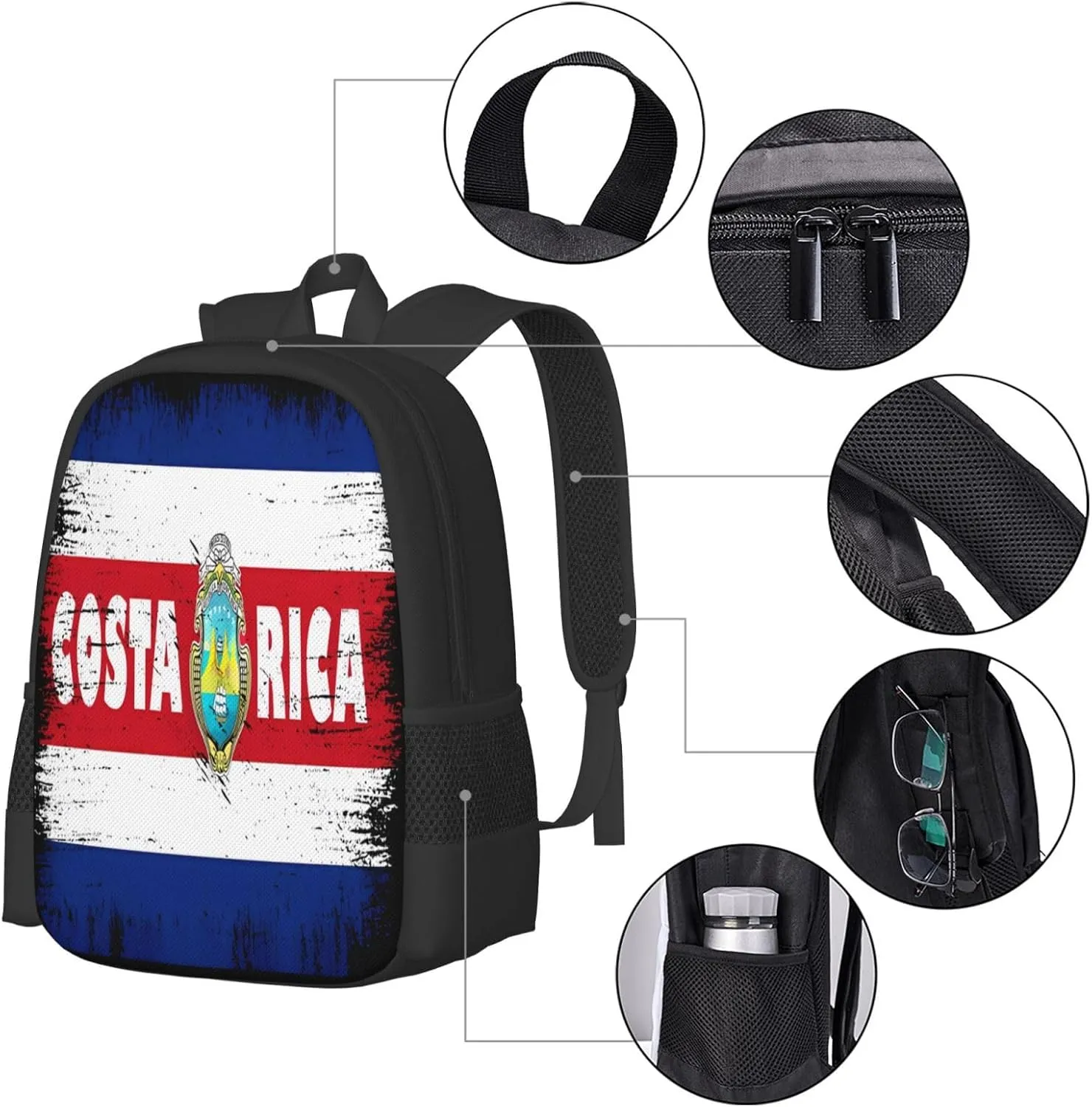 Vintage Costa Rica Flag Casual Backpack Large Capacity Backpacks 15 Inch Laptop Back Pack Travel Rucksack Daypack Commuter Bags with Adjustable Strap for Camping