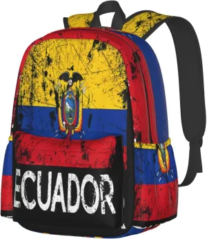Vintage Ecuador Ecuadorian Flags Large Travel Backpack Casual Backpacks Laptop Daypack Working Rucksack Lightweight Back Pack Sports Bag with Adjustable Shoulder Strap