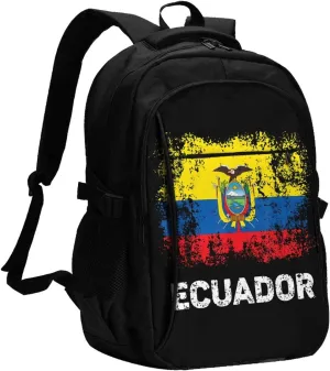 Vintage Ecuador Ecuadorian Flags Travel Backpacks Casual Backpack Large Capacity Laptop Rucksack Luggage Daypacks with USB Charging Port Multi-Pockets Bags for Hiking
