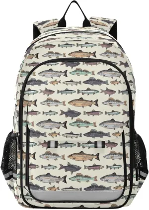 Vintage Fishes Kids Backpack Primary High School Bookbag with Chest Strap for Kids Teens Girls Boys 17.7 Inch