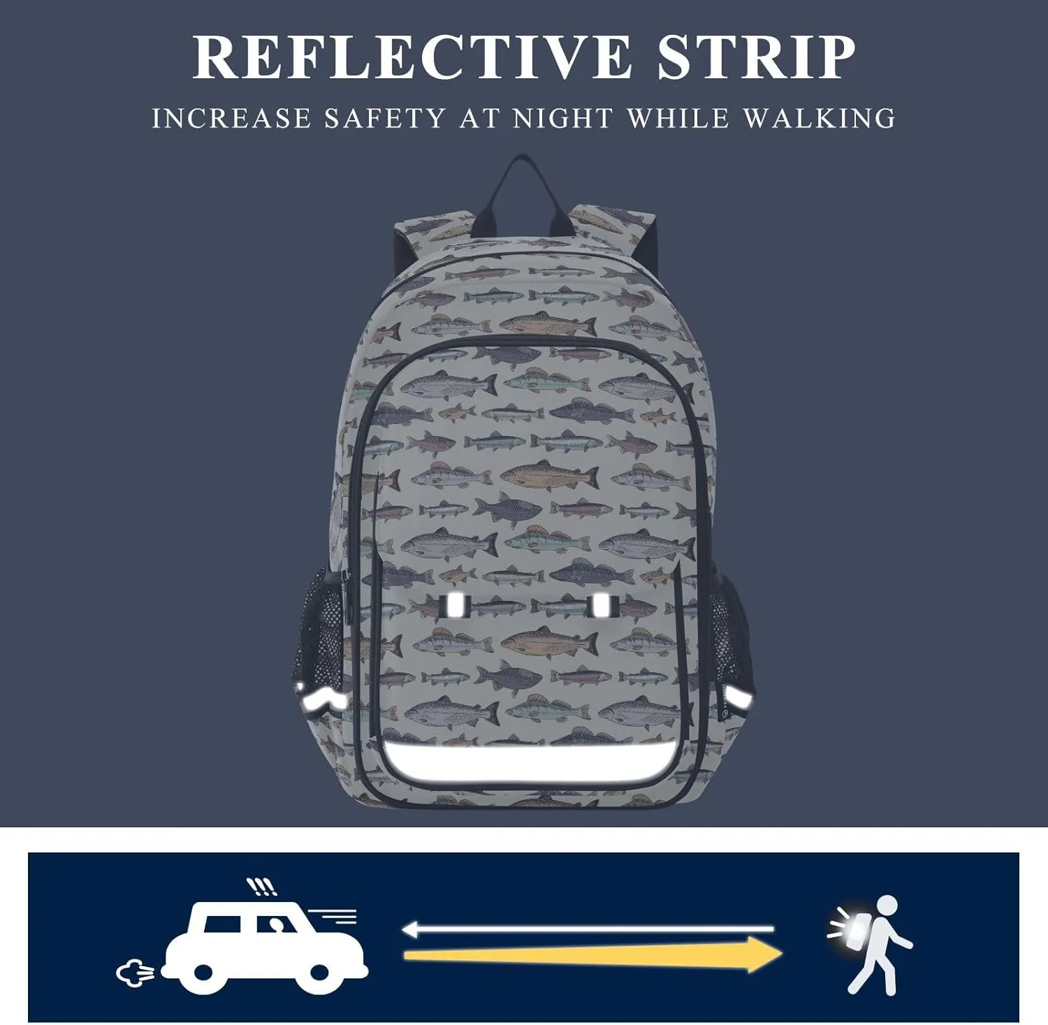 Vintage Fishes Kids Backpack Primary High School Bookbag with Chest Strap for Kids Teens Girls Boys 17.7 Inch