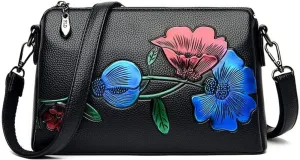 Vintage Floral Women Handbags Hobo Crossbody Bags Shoulder Soft Leather Purse Satchel Zipper Pocket Wallet