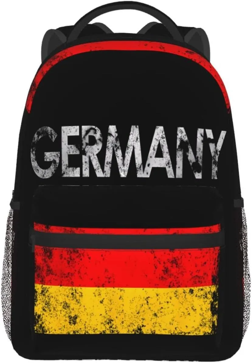 Vintage Germany German Flag Pride Casual Backpack Travel Pack Bag Laptop Backpacks With Side Pockets Front Zipper Pockets Bookpack Daypack Picnic Rucksack Computer Bag