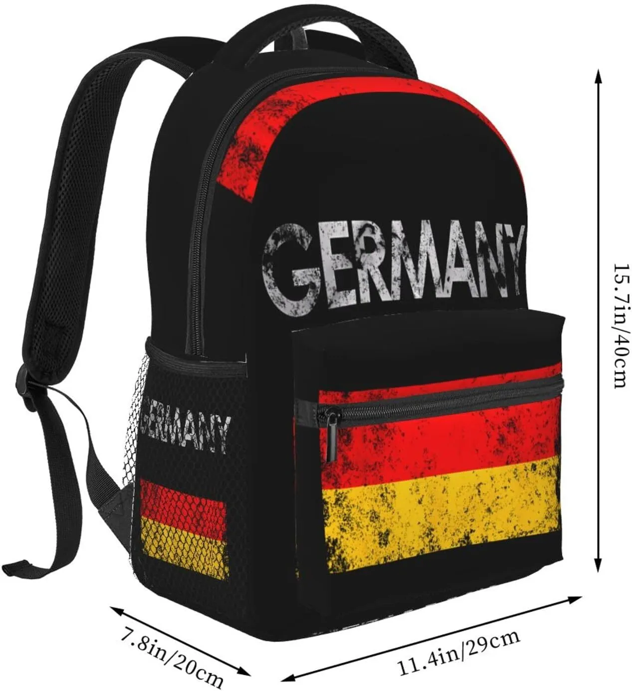 Vintage Germany German Flag Pride Casual Backpack Travel Pack Bag Laptop Backpacks With Side Pockets Front Zipper Pockets Bookpack Daypack Picnic Rucksack Computer Bag