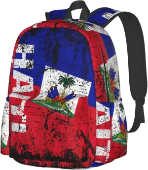 Vintage Haiti Flag Large Travel Backpack Casual Backpacks Laptop Daypack Working Rucksack Lightweight Back Pack Sports Bag with Adjustable Shoulder Strap