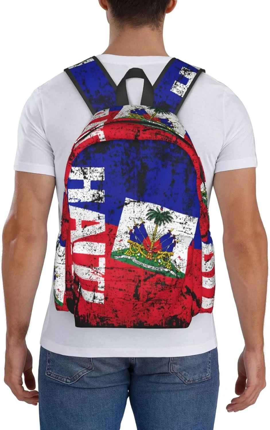 Vintage Haiti Flag Large Travel Backpack Casual Backpacks Laptop Daypack Working Rucksack Lightweight Back Pack Sports Bag with Adjustable Shoulder Strap