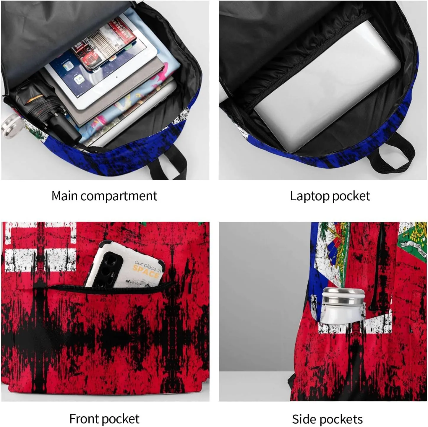 Vintage Haiti Flag Large Travel Backpack Casual Backpacks Laptop Daypack Working Rucksack Lightweight Back Pack Sports Bag with Adjustable Shoulder Strap