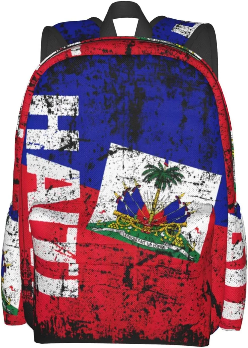 Vintage Haiti Flag Large Travel Backpack Casual Backpacks Laptop Daypack Working Rucksack Lightweight Back Pack Sports Bag with Adjustable Shoulder Strap