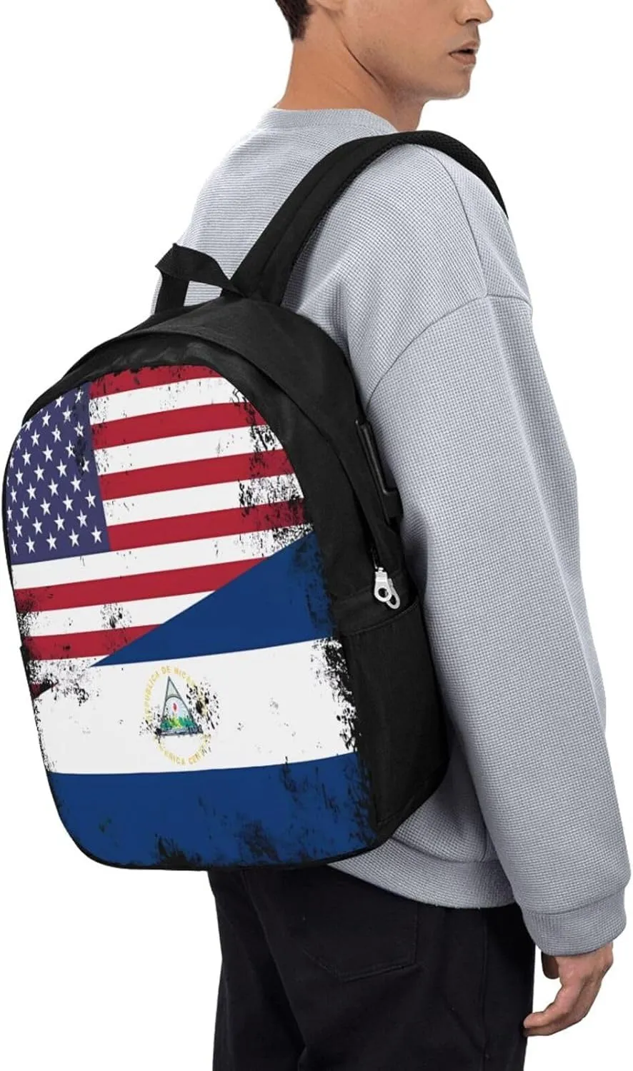 Vintage Half American Nicaraguan Flag Laptop Backpacks Travel Backpack Casual Business Daypack Sport Rucksack Computer Bag Fits up to 17 Inch Notebook with USB Port
