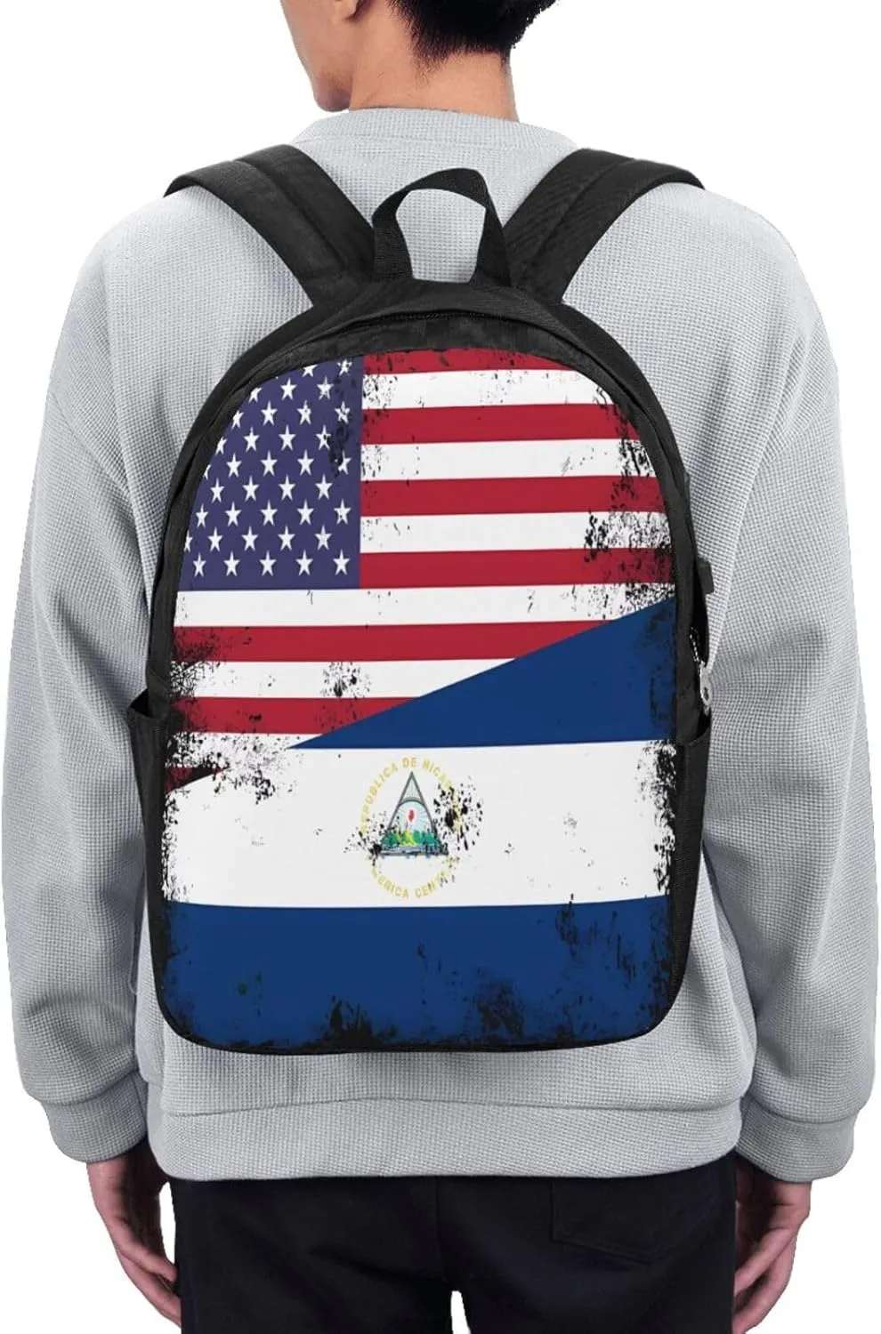 Vintage Half American Nicaraguan Flag Laptop Backpacks Travel Backpack Casual Business Daypack Sport Rucksack Computer Bag Fits up to 17 Inch Notebook with USB Port
