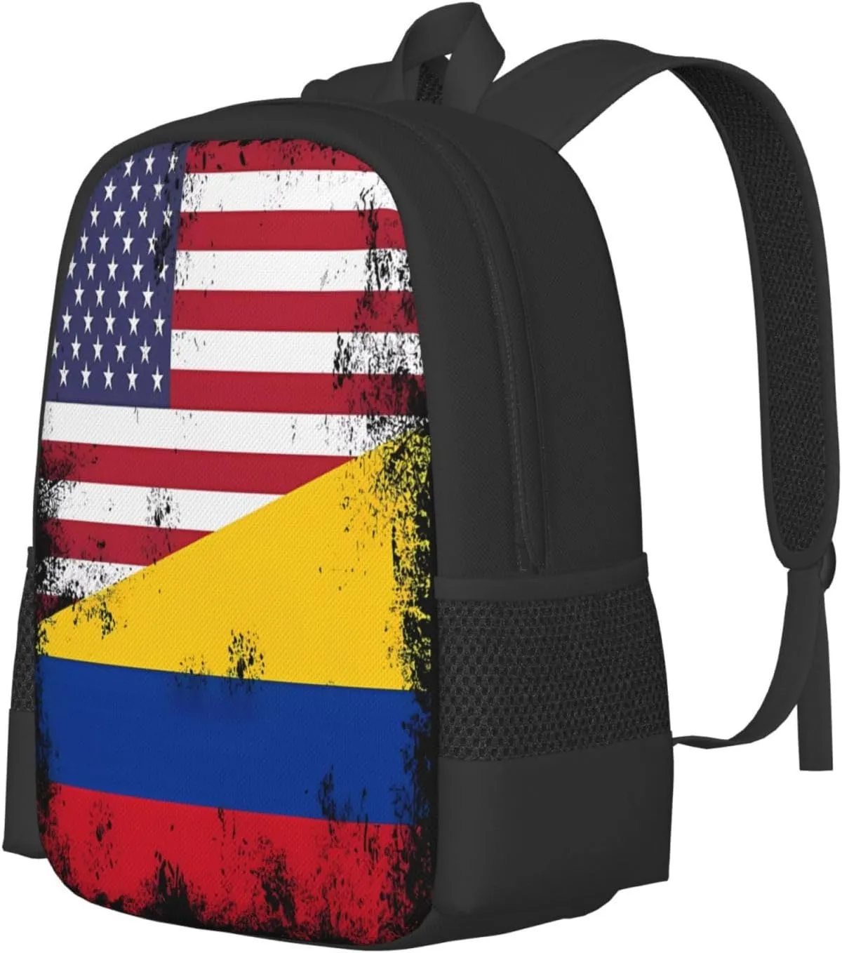 Vintage Half Colombian Colombia Half American Flag Casual Backpack Large Capacity Backpacks 15 Inch Laptop Back Pack Travel Rucksack Daypack Commuter Bags with Adjustable Strap for Camping