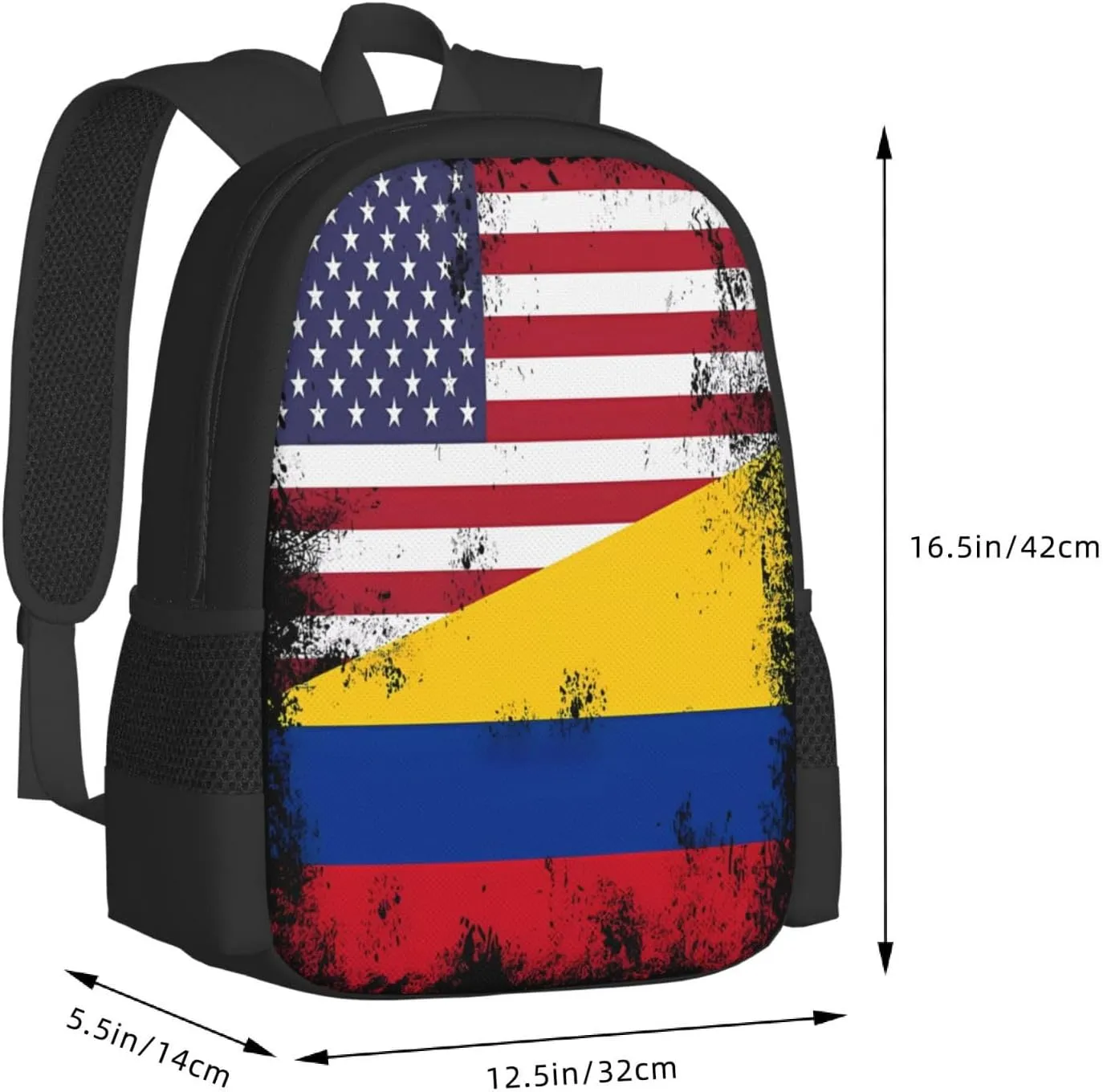 Vintage Half Colombian Colombia Half American Flag Casual Backpack Large Capacity Backpacks 15 Inch Laptop Back Pack Travel Rucksack Daypack Commuter Bags with Adjustable Strap for Camping