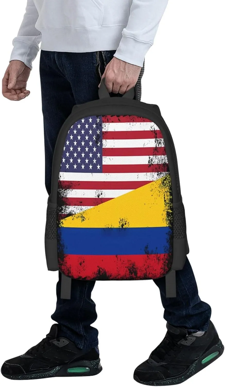 Vintage Half Colombian Colombia Half American Flag Casual Backpack Large Capacity Backpacks 15 Inch Laptop Back Pack Travel Rucksack Daypack Commuter Bags with Adjustable Strap for Camping