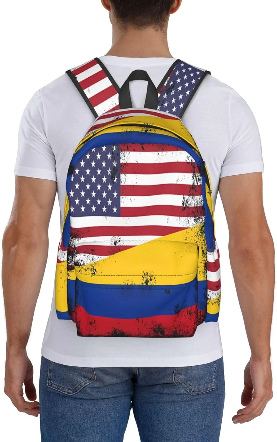Vintage Half Colombian Colombia Half American Flag Large Travel Backpack Casual Backpacks Laptop Daypack Working Rucksack Lightweight Back Pack Sports Bag with Adjustable Shoulder Strap