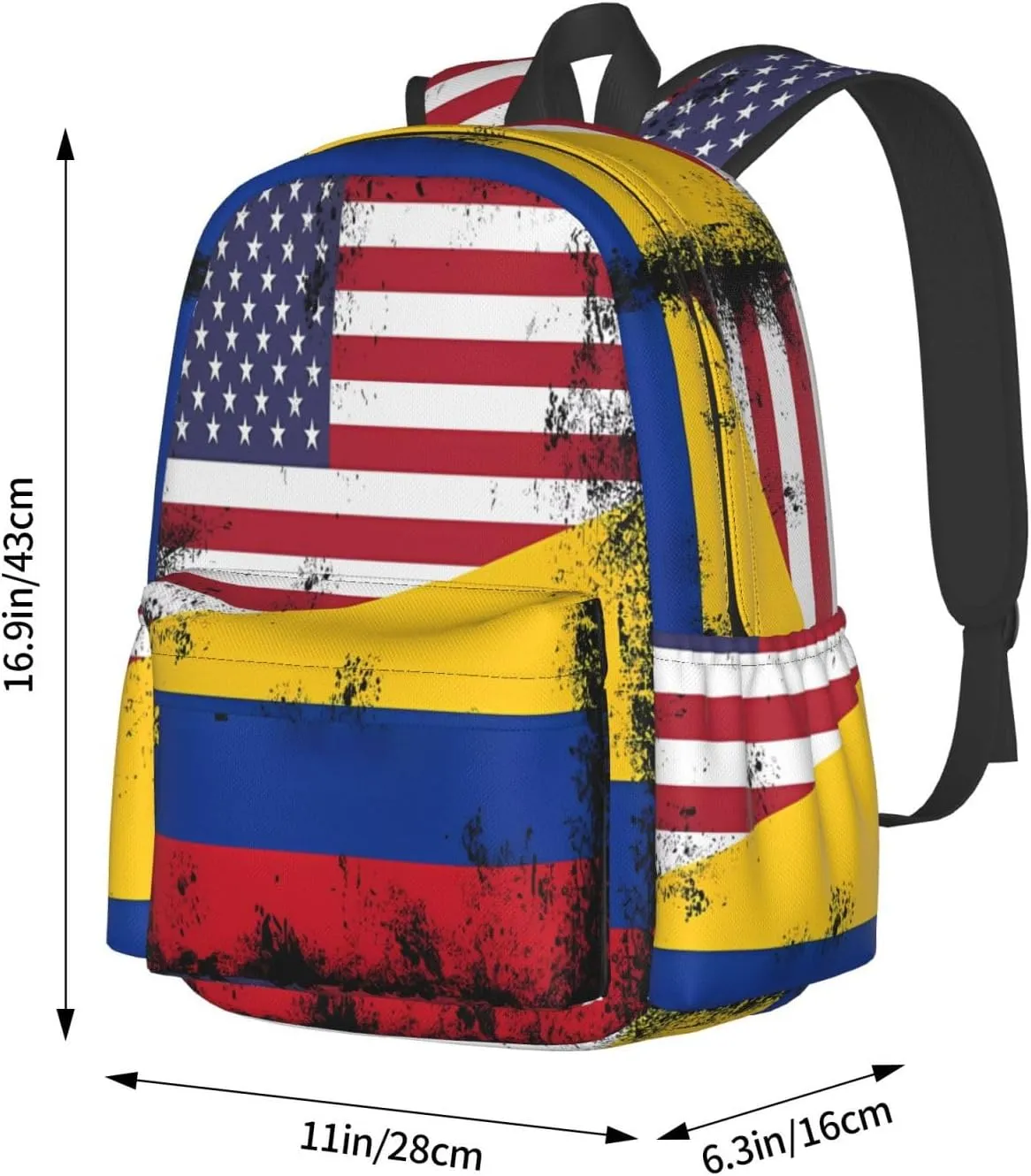 Vintage Half Colombian Colombia Half American Flag Large Travel Backpack Casual Backpacks Laptop Daypack Working Rucksack Lightweight Back Pack Sports Bag with Adjustable Shoulder Strap