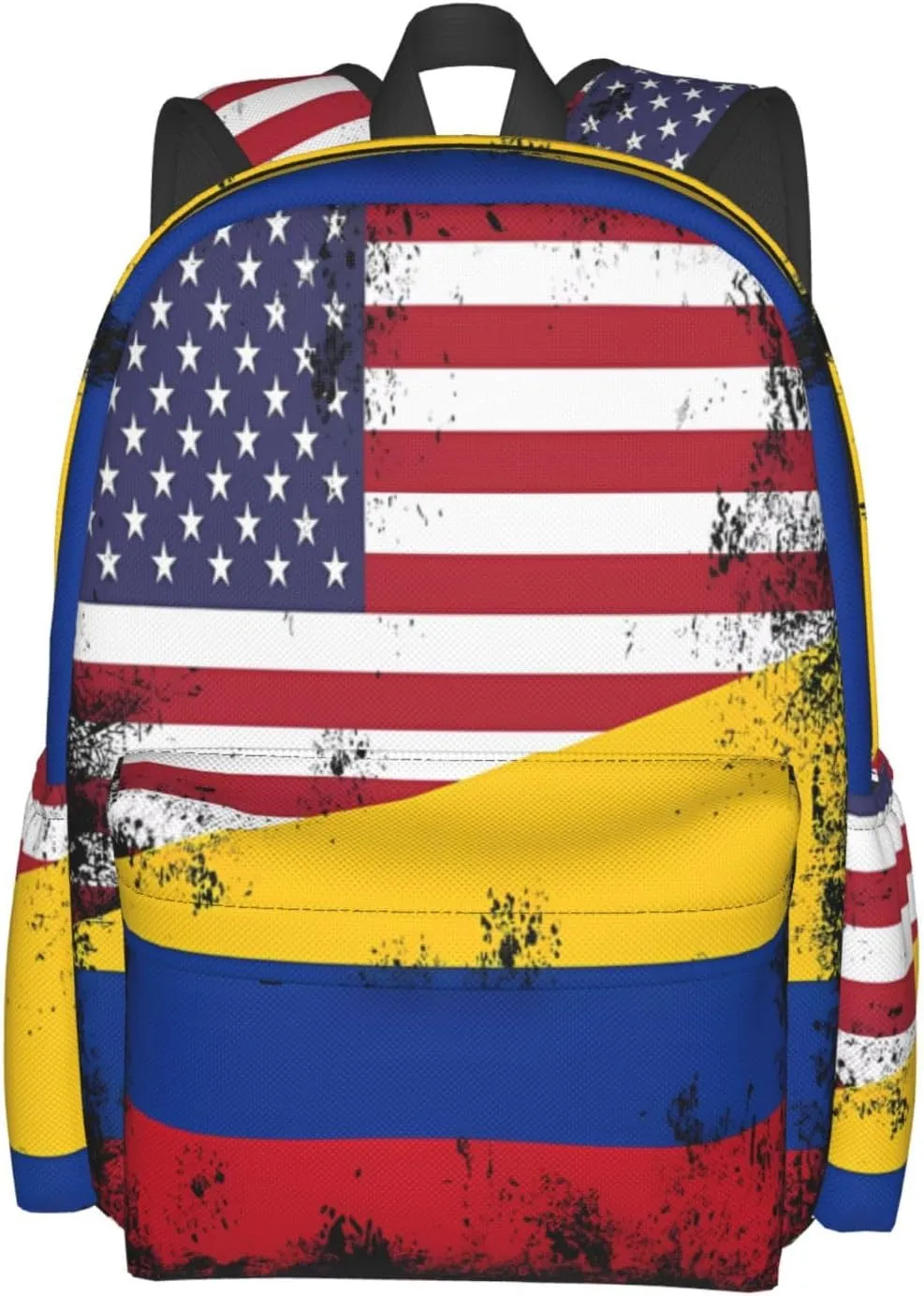 Vintage Half Colombian Colombia Half American Flag Large Travel Backpack Casual Backpacks Laptop Daypack Working Rucksack Lightweight Back Pack Sports Bag with Adjustable Shoulder Strap