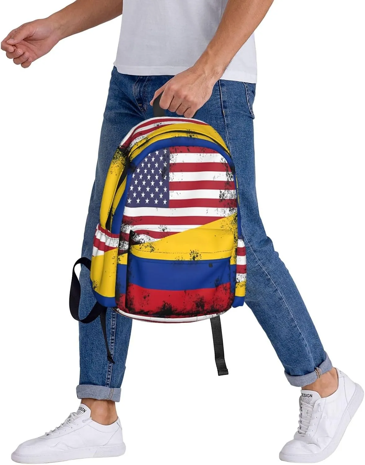 Vintage Half Colombian Colombia Half American Flag Large Travel Backpack Casual Backpacks Laptop Daypack Working Rucksack Lightweight Back Pack Sports Bag with Adjustable Shoulder Strap
