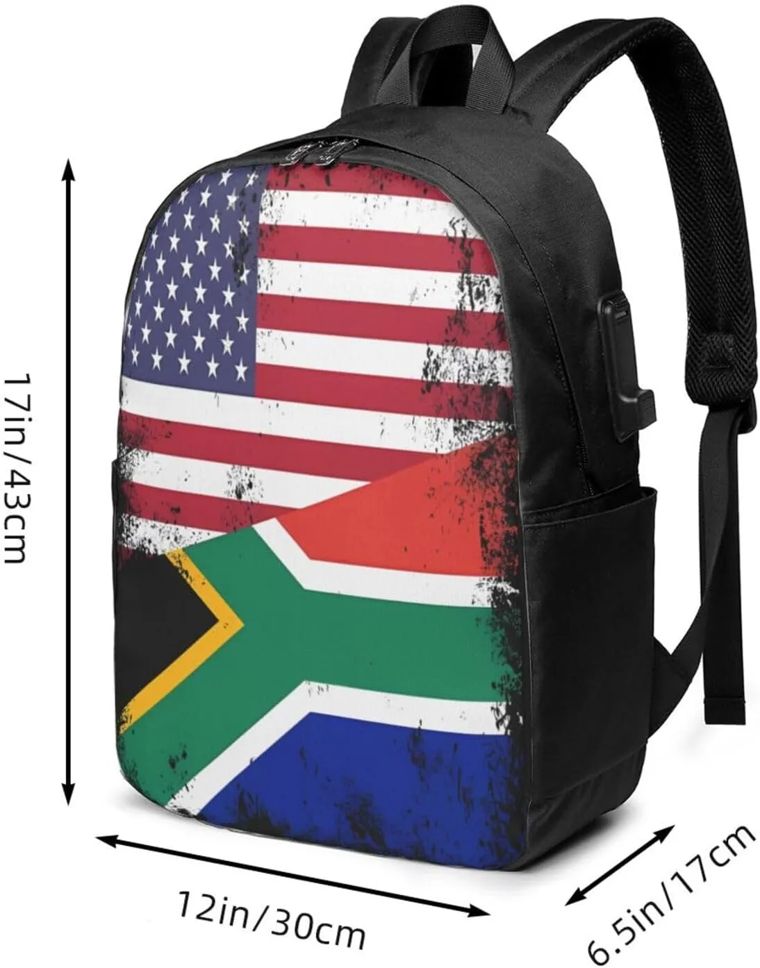 Vintage Half South African American Flag Laptop Backpacks Travel Backpack Casual Business Daypack Sport Rucksack Computer Bag Fits up to 17 Inch Notebook with USB Port