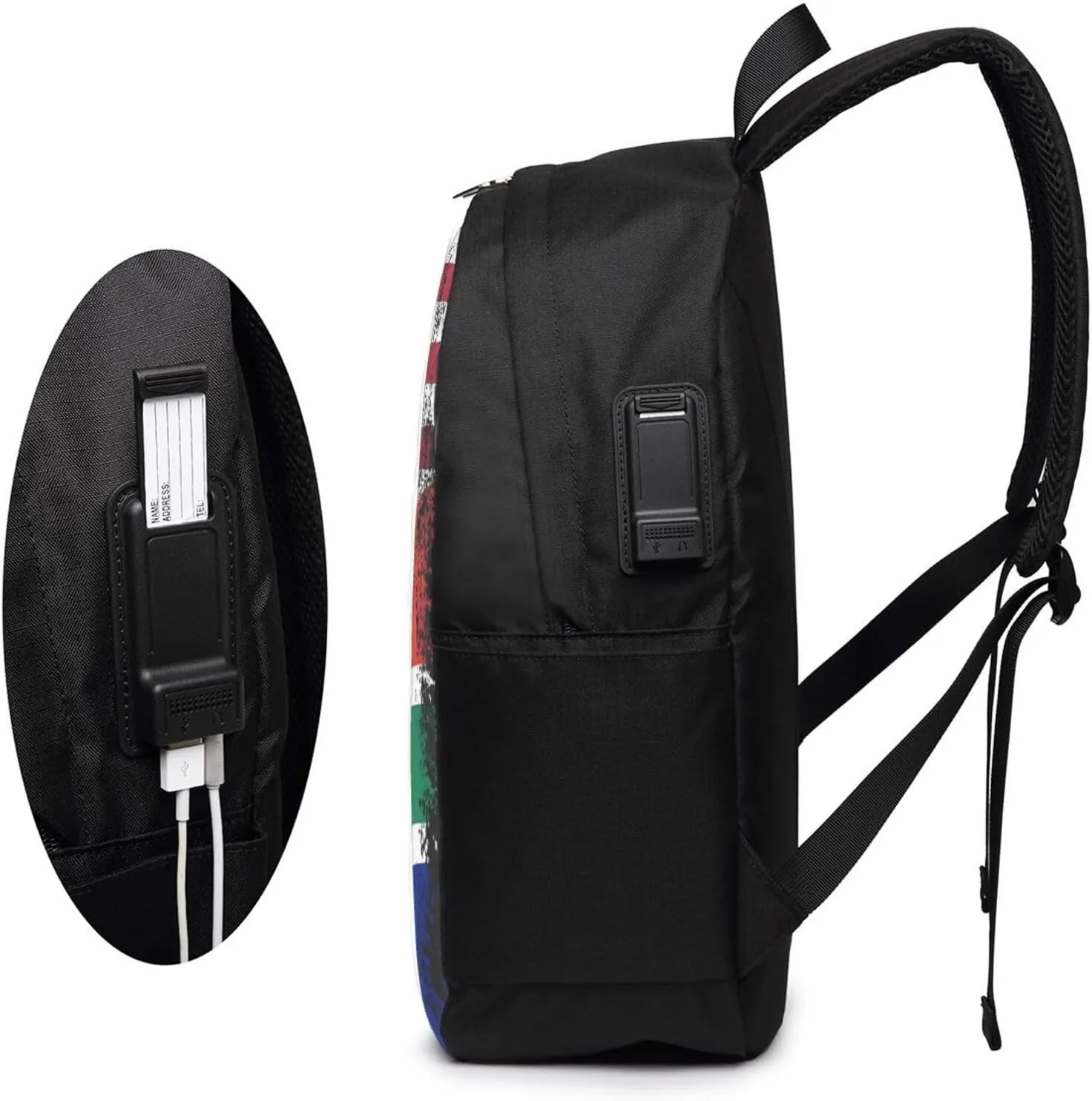 Vintage Half South African American Flag Laptop Backpacks Travel Backpack Casual Business Daypack Sport Rucksack Computer Bag Fits up to 17 Inch Notebook with USB Port