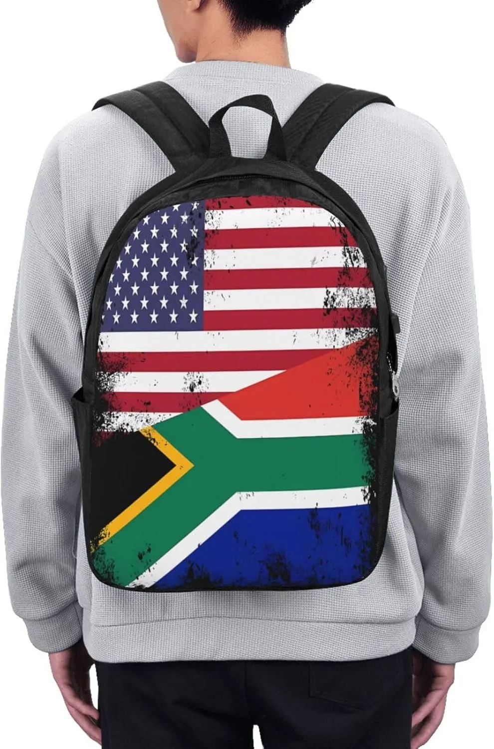 Vintage Half South African American Flag Laptop Backpacks Travel Backpack Casual Business Daypack Sport Rucksack Computer Bag Fits up to 17 Inch Notebook with USB Port