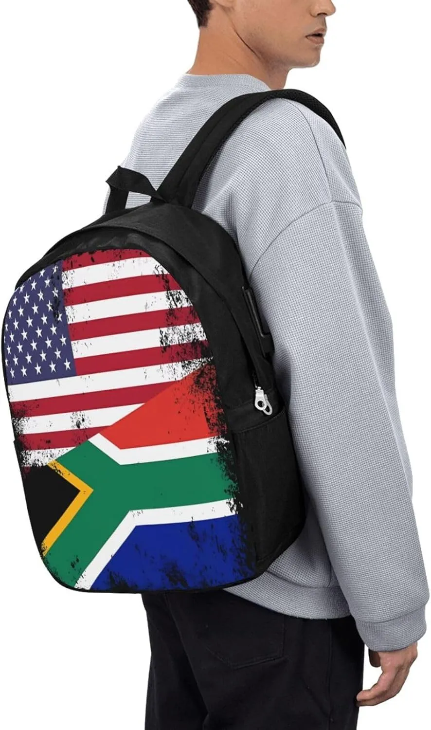 Vintage Half South African American Flag Laptop Backpacks Travel Backpack Casual Business Daypack Sport Rucksack Computer Bag Fits up to 17 Inch Notebook with USB Port