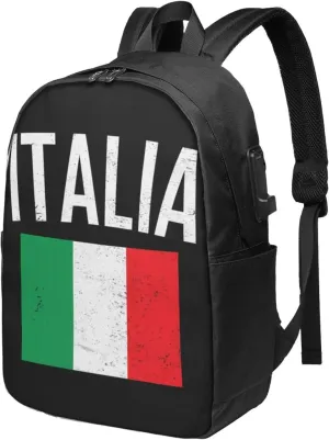 Vintage Italy Italia Italian Flags Laptop Backpacks Travel Backpack Casual Business Daypack Sport Rucksack Computer Bag Fits up to 17 Inch Notebook with USB Port