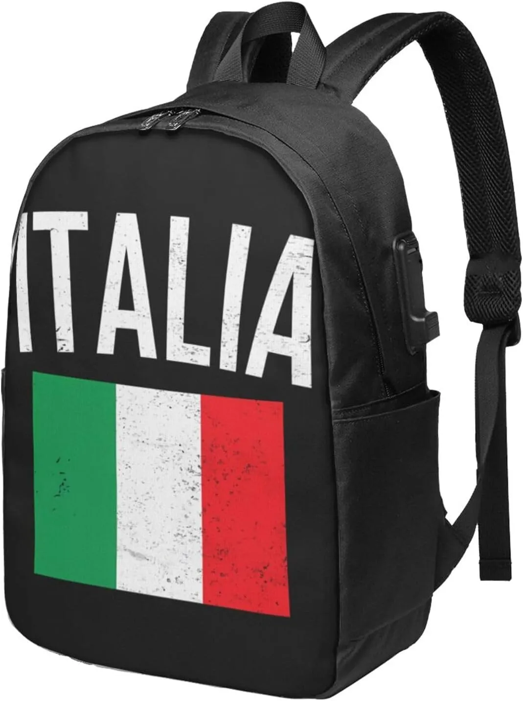 Vintage Italy Italia Italian Flags Laptop Backpacks Travel Backpack Casual Business Daypack Sport Rucksack Computer Bag Fits up to 17 Inch Notebook with USB Port