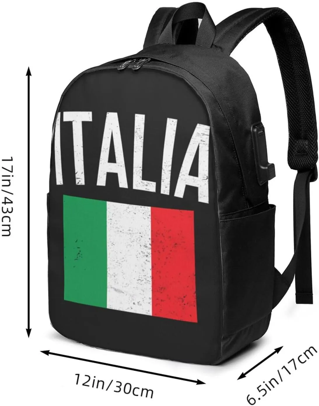Vintage Italy Italia Italian Flags Laptop Backpacks Travel Backpack Casual Business Daypack Sport Rucksack Computer Bag Fits up to 17 Inch Notebook with USB Port