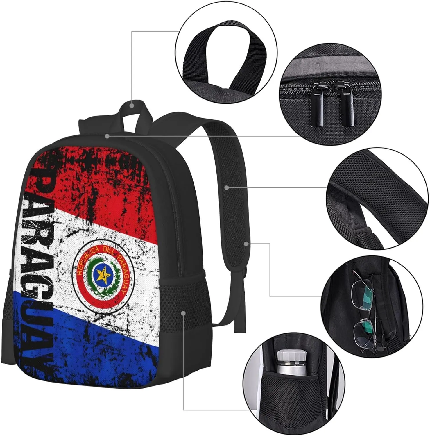 Vintage Paraguay Flag Casual Backpacks Large Capacity Backpack Laptop Rucksack Sport Daypack Commuter Bags with Adjustable Strap for Traveling Camping