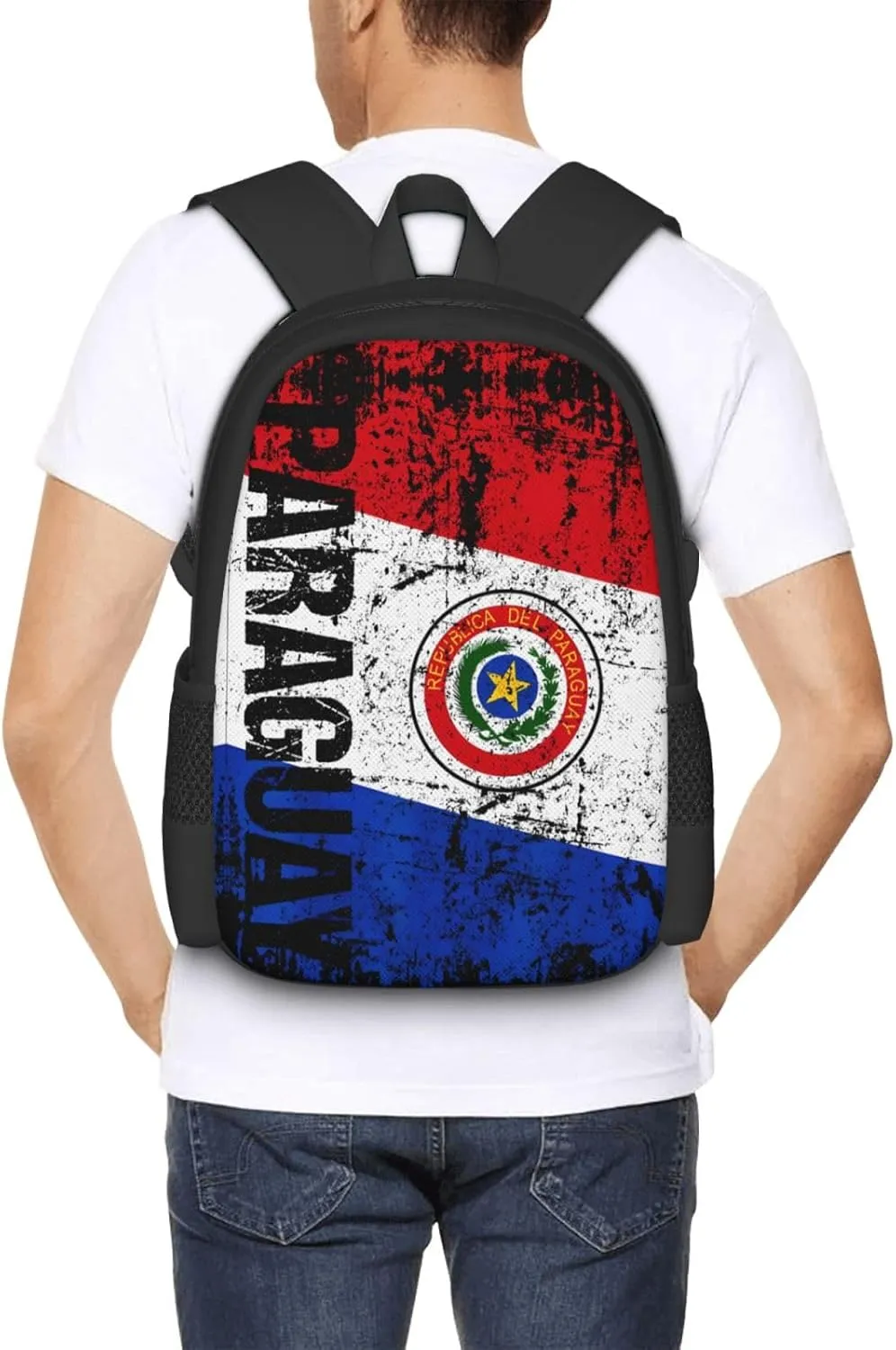 Vintage Paraguay Flag Casual Backpacks Large Capacity Backpack Laptop Rucksack Sport Daypack Commuter Bags with Adjustable Strap for Traveling Camping