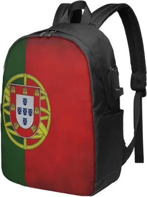 Vintage Portugal Portuguese Flag Laptop Backpacks Travel Backpack Casual Business Daypack Sport Rucksack Computer Bag Fits up to 17 Inch Notebook with USB Port